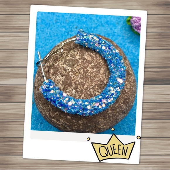 Sparkling Blue Hoop Earrings - Picture 2 of 6